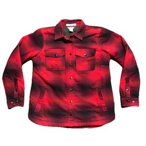 Duluth Trading Plaid Folklore Flannel Insulated Shacket Red Shirt Size Small